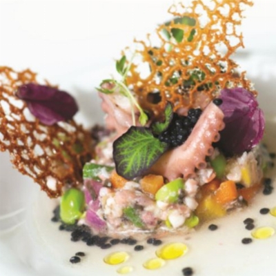 Recette Le minestrone de poulpe de roche au caviar osciètre et son bouillon à la menthe et citronelle de Jacques Chibois